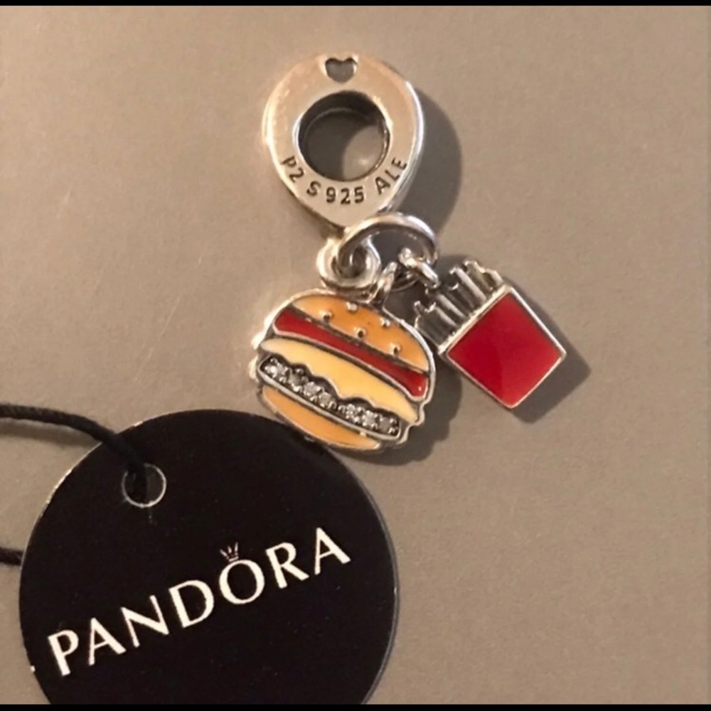 Pandora Silver burger and fries charm